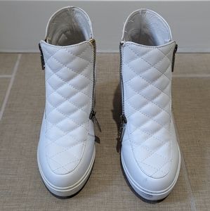 White Leather Wedge Sneakers